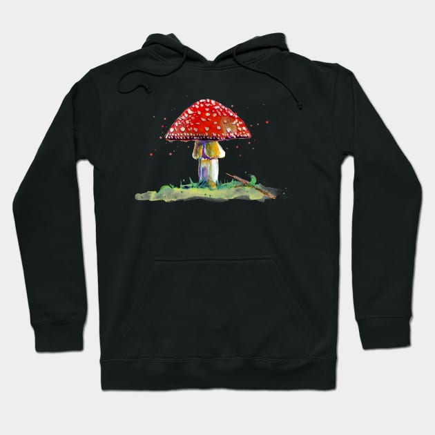 Red Mushroom in the Woods Hoodie by beaugeste2280@yahoo.com